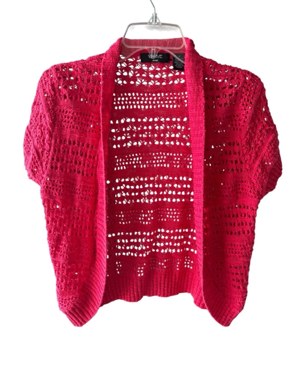 Verve Ami Open-Knit Short Sleeve Cropped Pointelle Coral Cardigan Women’s M